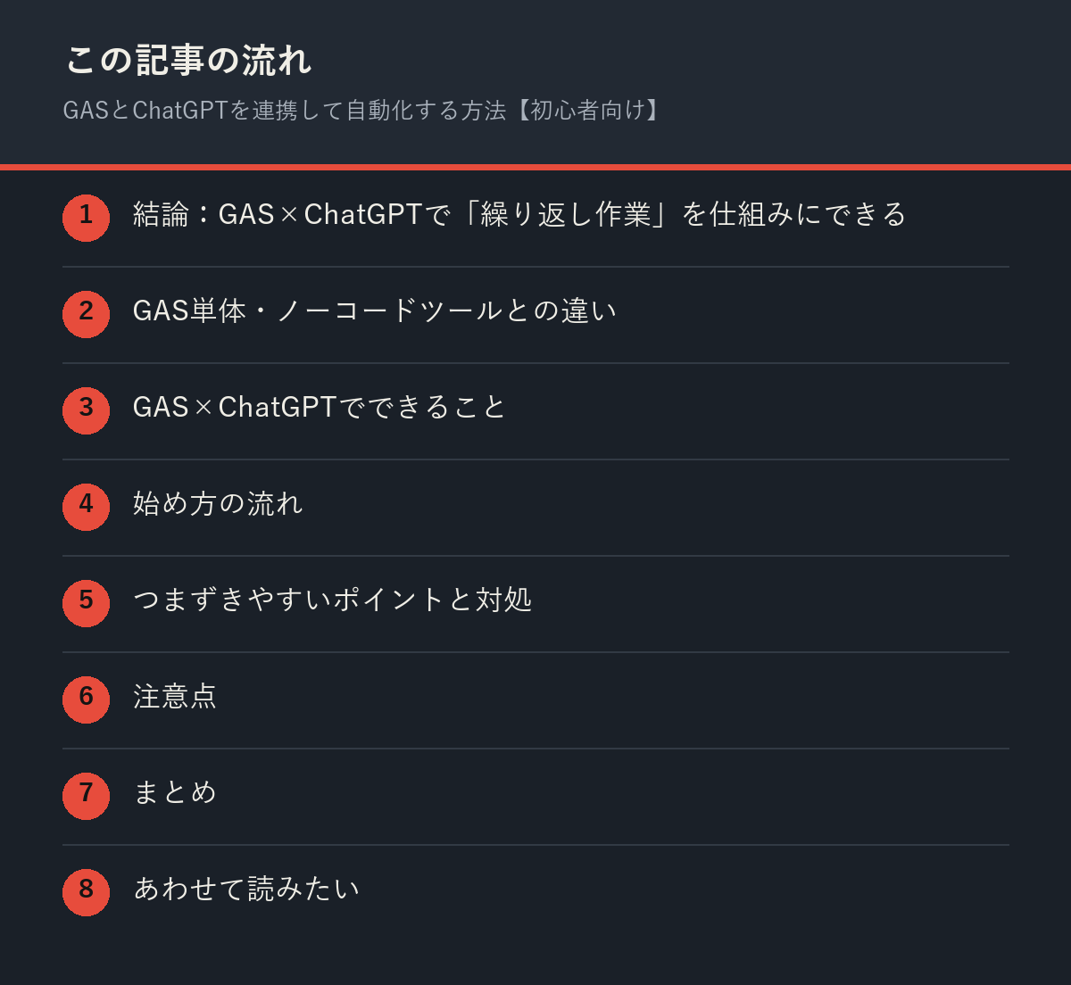 GASとChatGPTを連携して自動化する方法【初心者向け】の記事の流れを解説した図解