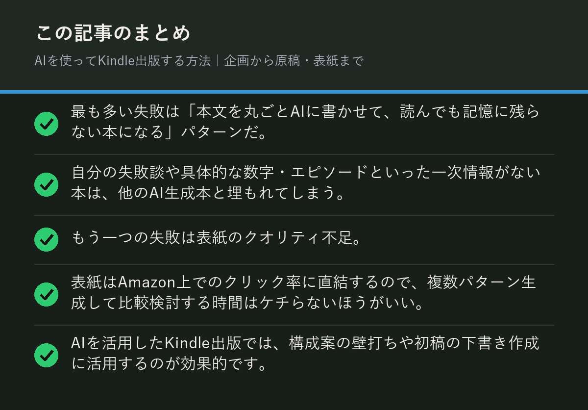 AIを使ってKindle出版する方法|企画から原稿・表紙までのまとめを解説した図解