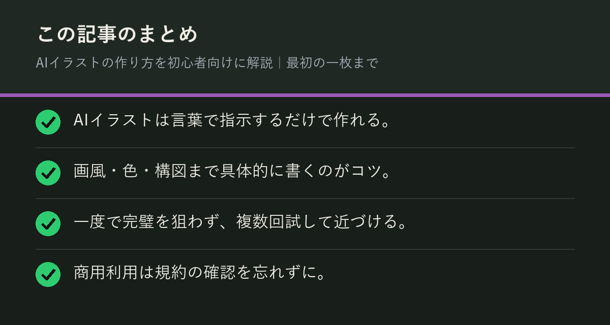 AIイラストの作り方を初心者向けに解説｜最初の一枚までのまとめを解説した図解